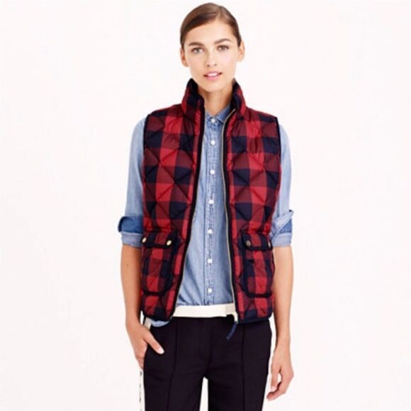 J.Crew Excursion Quilted Buffalo Red & Black Check Vest - Picture 2 of 12